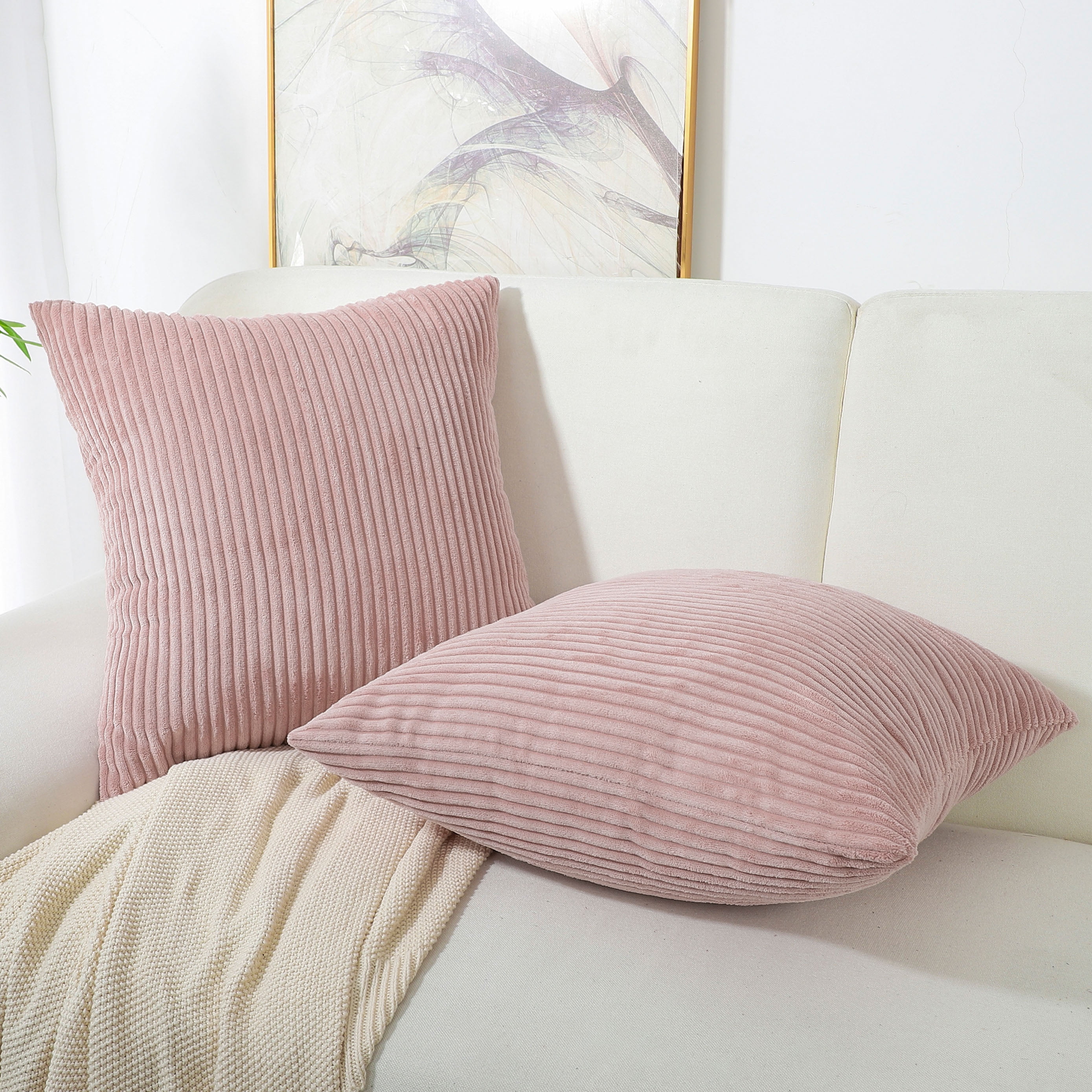 2Pcs Dusty Pink Faux Linen Solid Cushion Cover Pillow Case Sofa Car Decor 18x18" 