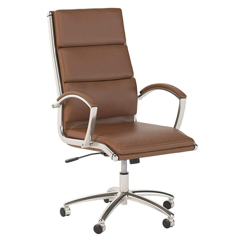 Bush Furniture Studio C High Back Leather Executive Office Chair in Saddle Tan