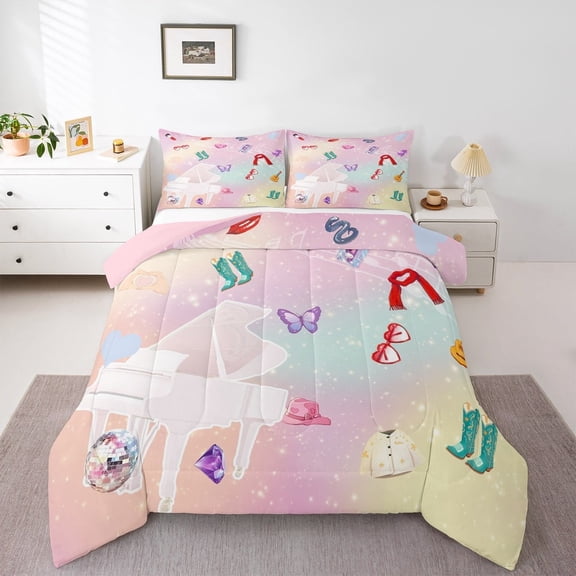 Erosebridal Music Musician Bedding Sets Twin with Comforter,Instrument Piano Duvet Insert,Glitter Rainbow Comforter Sets Twin Size,Microfiber Bedroom Decor Reversible,2pcs