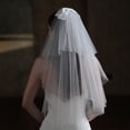 thumbnail image 2 of Granjero Gordo Velo de novia con apliques de encaje y nudo de lazo, velo de novia largo hasta la cadera de 2 niveles, velo de tul suave para novias (blanco), 2 of 5
