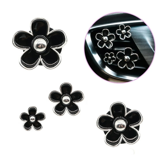 4pcs Black Silver Daisy Flower Car Air Freshener Vent Clips,Cute Flowers Car Accessories,Refillable Car Diffuser