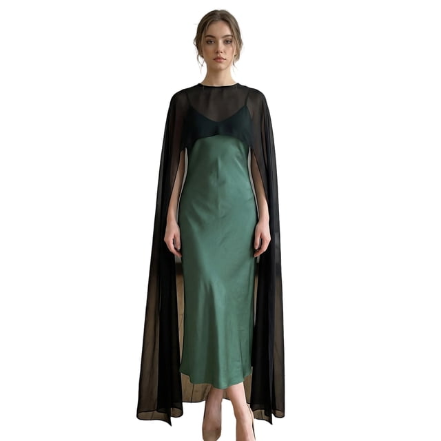 Mialoley Cape Longue Transparente pour Femmes, Mode, Col Ras du Cou, Couleur Unie/imprimé à Pois, Poncho Châle de Couverture