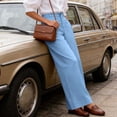 thumbnail image 5 of ClodeEU Women's High Waisted Draped Straight Wide Leg Dress Pants with Pockets ,Solid Color Casual Office Trousers Sky Blue,Women's Plus XL, 5 of 9