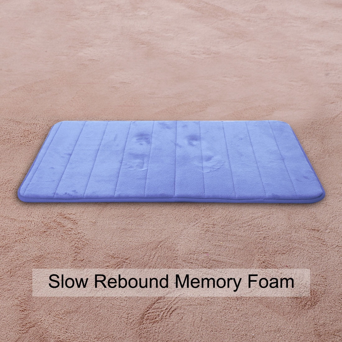 Unique Bargains Solid Contemporary Memory Foam Bath Rug Blue 32"x20"