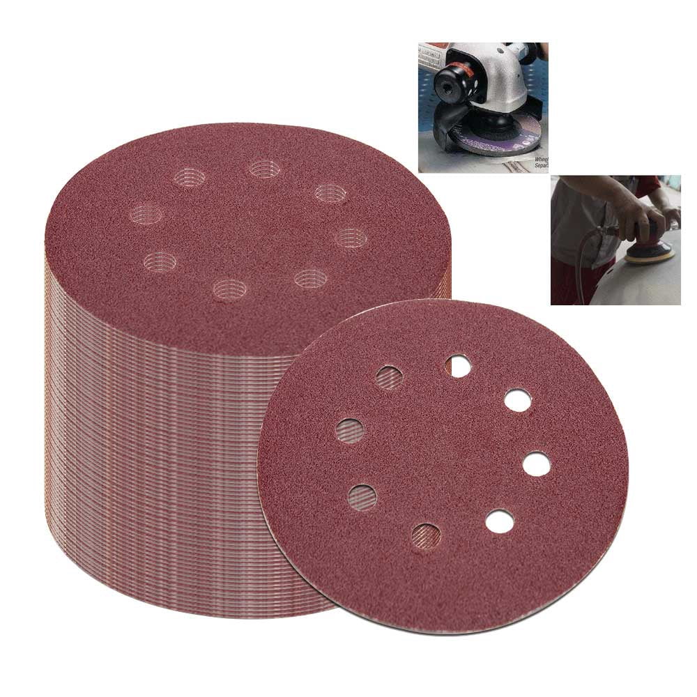 50pcs 8-Hole Sanding Sheets Round Discs Paper Pads Grinder 125mm 100 Grit 
