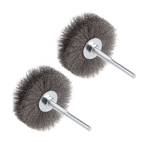Unique Bargains Wire Wheel Brush w Shank Bench Stainless Steel Crimped 3.35Inch Wheel Dia 2pcs
