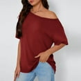 thumbnail image 2 of Oversized T Shirts for Womens Oblique Off-Shoulder Short Sleeve Summer Tops Solid Dressy Casual Loose Tee Shirt Teen Girls Basic Going Out Tunic T-Shirts Fashion Y2K Clothes Cute Blouses, 2 of 7