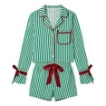 thumbnail image 4 of Women Silk Pajamas Set Valentine Pjs Women Long Sleeve Stripe Button-Down Sleepwear Loungewear Summer Pajamas for Women, 4 of 4
