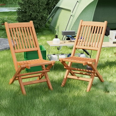 Gymax Set of 2 Indonesia Teak Wood Outdoor Chair Folding Portable Patio Chair w/ Slatted Seat & Back
