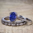 thumbnail image 3 of JeenMata 1.5 ct Oval Lab Created Blue Sapphire Wedding Ring - Vintage Design Trio Bridal Ring Set - 18K Black Gold over Silver, 3 of 6
