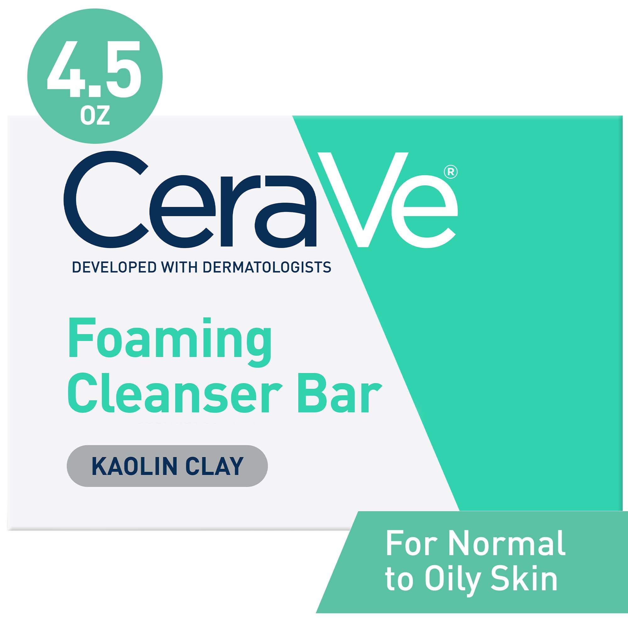 CeraVe Foaming Cleanser Bar for Oily Skin, Body and Face, Soap-free & Fragrance Free, 4.5 oz