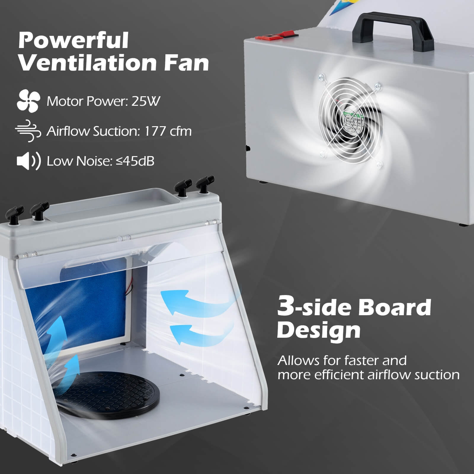 Costway Portable Airbrush Spray Booth Kit with 3 LED Lights Turntable & Spray Gun Holders