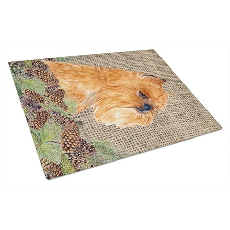 

Carolines Treasures SS4084LCB Brussels Griffon on Faux Burlap with Pine Cones Glass Cutting Board Large 12H x 16W