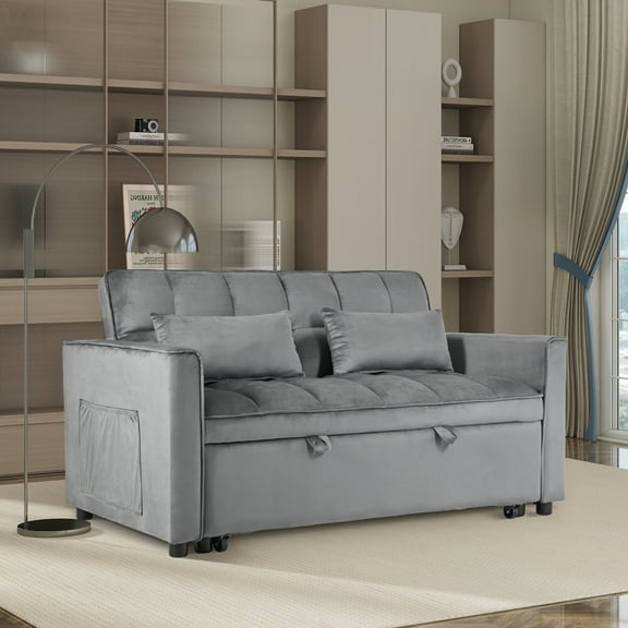 CoSoTower Convertible Sofa Bed,3-in-1 Pull Out Couch Bed with Reclining Backrest and Pillows,Sofa Bed Chair Full Convertible Sleeper Loveseat for Living Room, Home Or Office, Light Gray