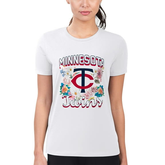 Women's G-III 4Her by Carl Banks White Minnesota Twins Flowers Graphic Fitted T-Shirt