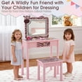 thumbnail image 5 of Kids Vanity Set with Mirror, Zebra Pattern Kids Table and Chairs with Three-Color Adjustable LED, Girls Vanity for Toddler 3-6 Years, Pink, 5 of 10