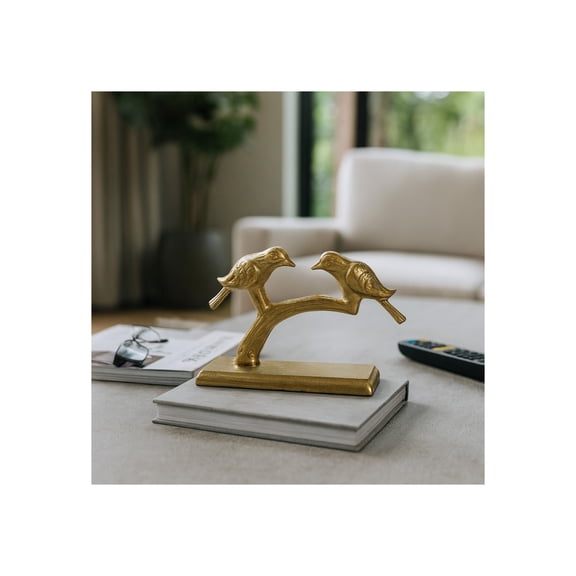 Decorative Metal Perched Bird Sculpture for Home Decor - Decorative Figurine for Bathroom, Office, and Living Room Setup - Ornaments for Hallway, Shelf, or Coffee Table Display - 7", Gold & Metallic