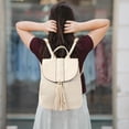 thumbnail image 2 of LHSHID Women Small Braid Tassels Straw Woven Backpack PU Leather Flap Drawstring Daypack Shoulders Bag, 2 of 7