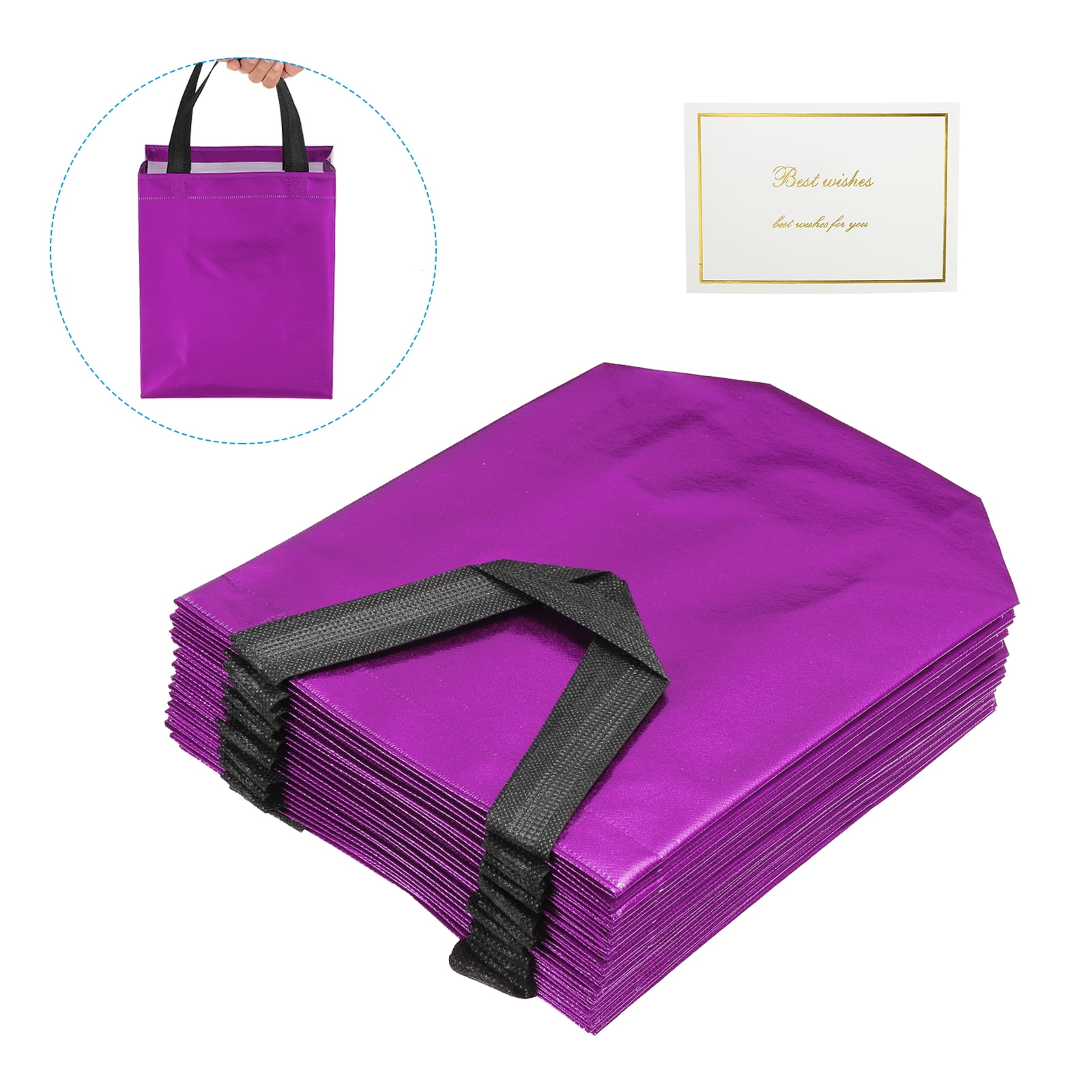 Unique Bargains Gift Bags with Cards Reusable Non-Woven Goodie Bags Purple