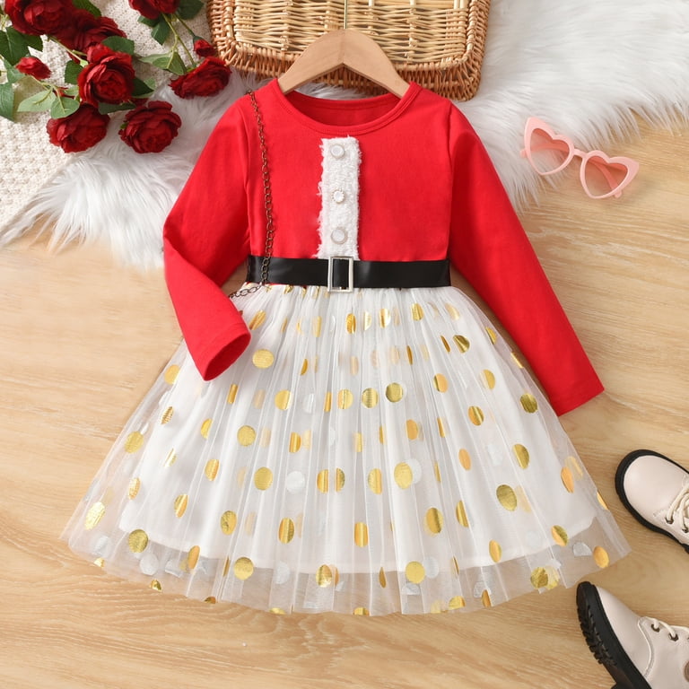 JIKNTTR Toddler Girls Christmas Dress Girl Long Sleeve Dress Elegant Polka  Dot Princess Dress Fall Winter Holiday Tulle Dress Holiday Party Tulle  Dresses - Walmart.com