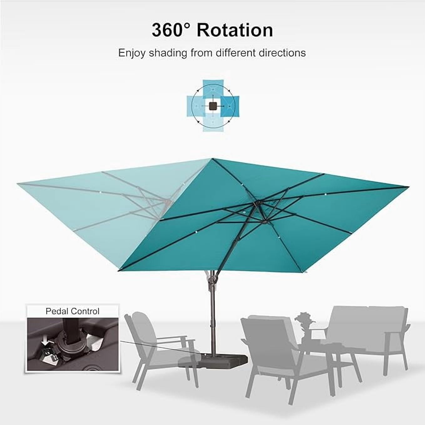 PURPLE LEAF OUTDOOR 9' X 11.5' Rectangle Cantilever Umbrella Patio Umbrella Outdoor Aluminum Offset Antique Bronze Hanging Umbrella for Pool Garden Backyard Deck, Turquoise Blue
