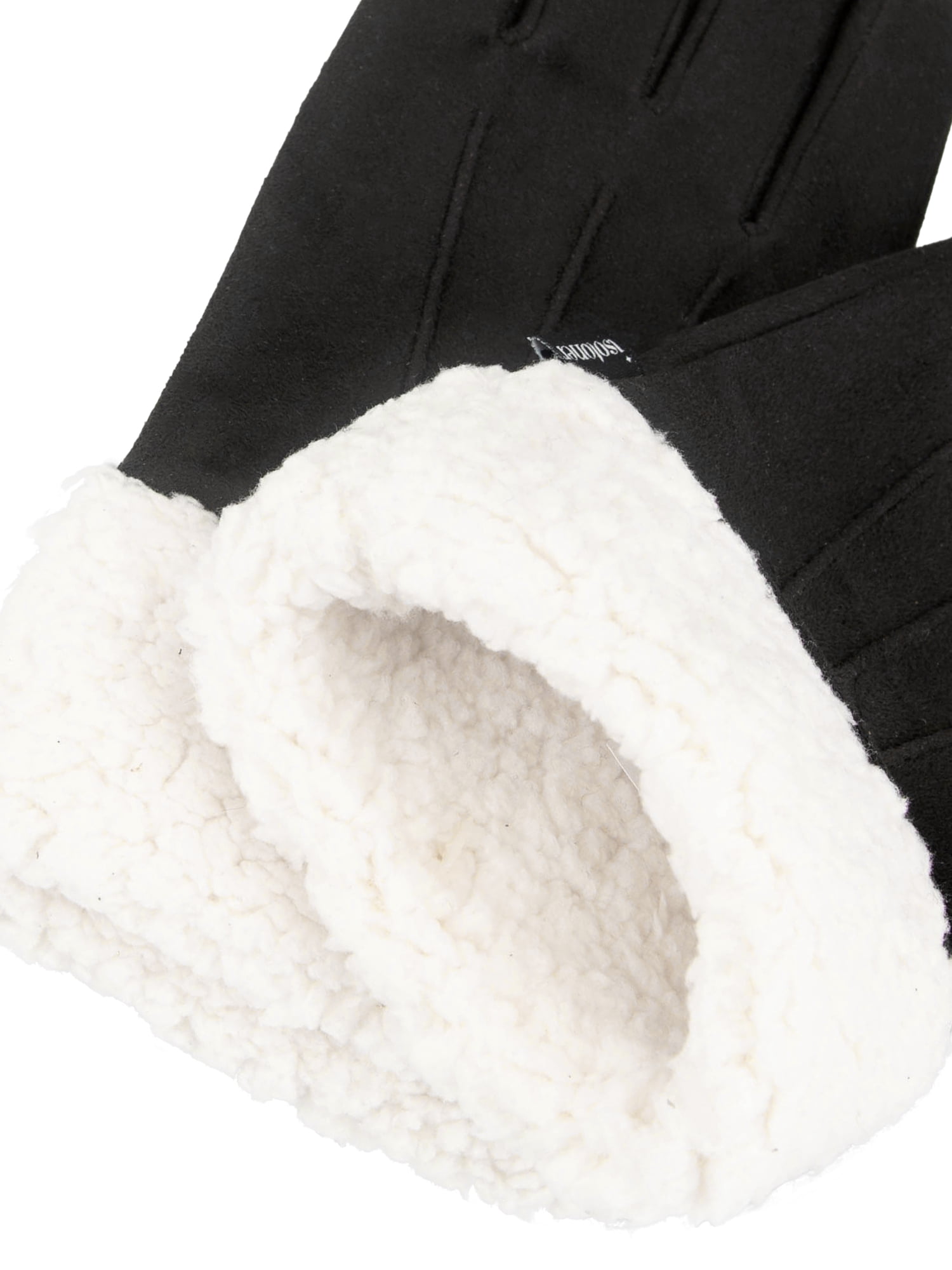Isotoner Women's Ultraplush Microsuede Gloves with Sherpa Cuff, Black, S/M