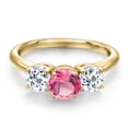 thumbnail image 3 of Gem Stone King 18K Yellow Gold Plated Silver Pink Mystic Topaz and White Topaz Engagement Ring for Women | 2.70 Cttw | Round 6MM | Gemstone November Birthstone | Size 6, 3 of 6