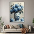 thumbnail image 6 of Mudket Blue Hydrangeas in Chinoiserie Vase Canvas Wall Art, Framed Ready to Hang, Vintage Floral Wall Decor for Living Room Bedroom Kitchen, Farmhouse Botanical Artwork - 12"L x 8"W, 6 of 10