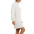 thumbnail image 2 of Vestido De Suéter De Punto, Suéter Cómodo Hasta La Rodilla Vestidos De Suéter De Manga Larga Con Rayas Verticales Color Puro Para Citas Para El Trabajo ANGGREK Blanco XL, 2 of 6