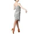 thumbnail image 4 of IBTOM CASTLE Women's Flapper Dress 1920s Sequin Tassel Latin Party Cocktail Dress Ballroom Dance Costume Vintage Fringe Dress XL Gray, 4 of 8