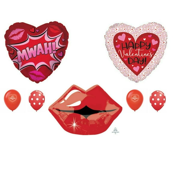 Mwah Kiss Lips Love Valentine's Day Balloons Decorations Supplies Gift Bouquet Hearts