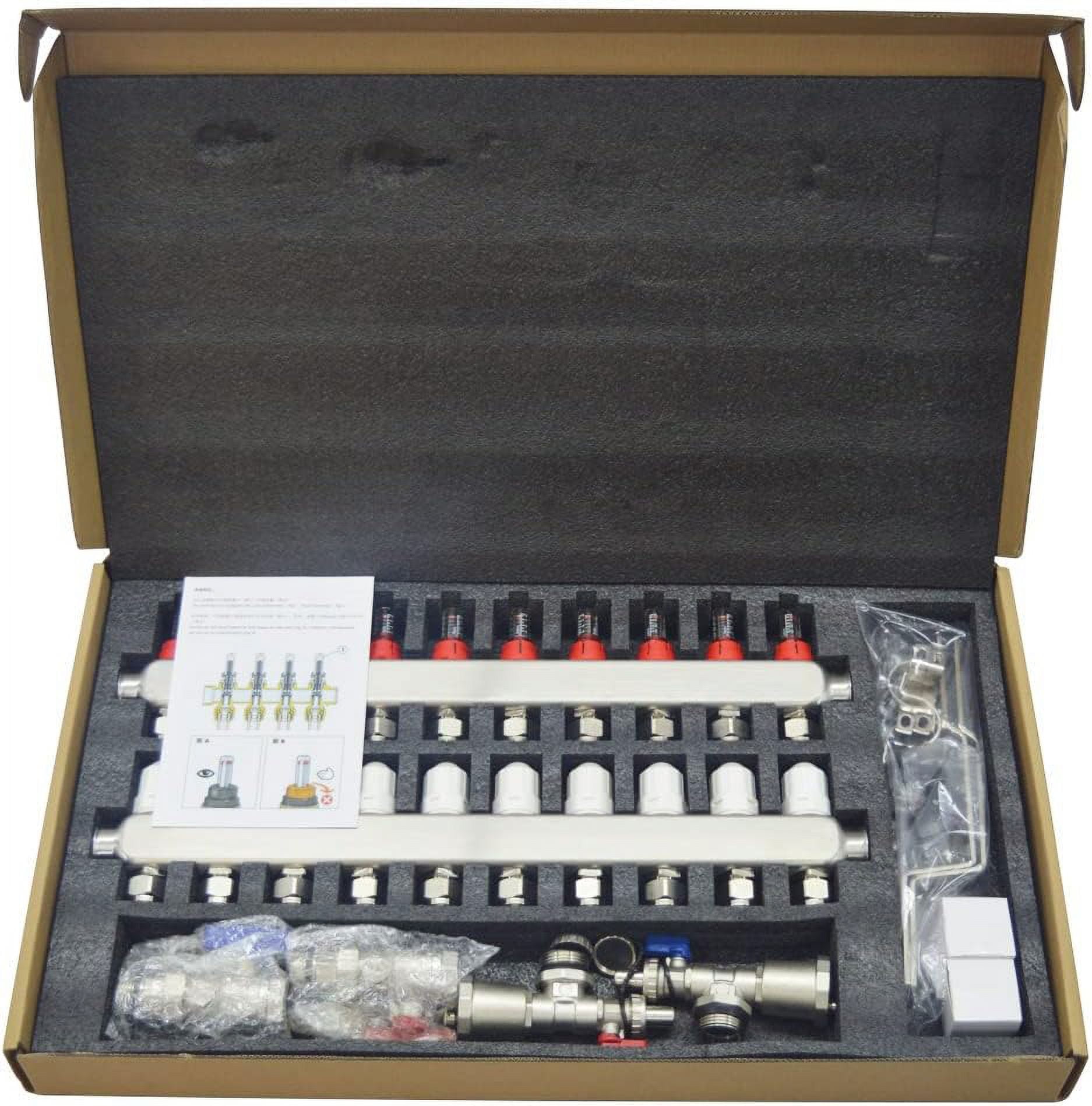 PreAsion Stainless Steel 10-Branch PEX Radiant Floor Heating Manifold Set with Flow Meters 2-12 Loop