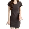 thumbnail image 2 of Viikei Floral Print Summer Dress Women,Women's Solid Color Slim Square Neck Short Sleeved Dress Short Sleeved Square Neck Dress Dark Gray XL, 2 of 8