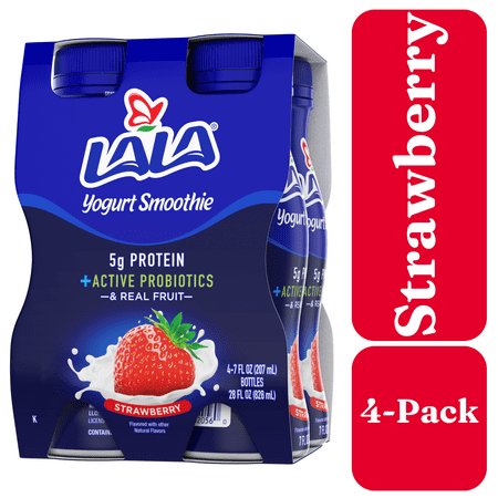 LALA Probiotic Protein Yogurt Smoothie Drink, Low Fat, Strawberry, 7 oz Plastic Bottle (4 Ct)