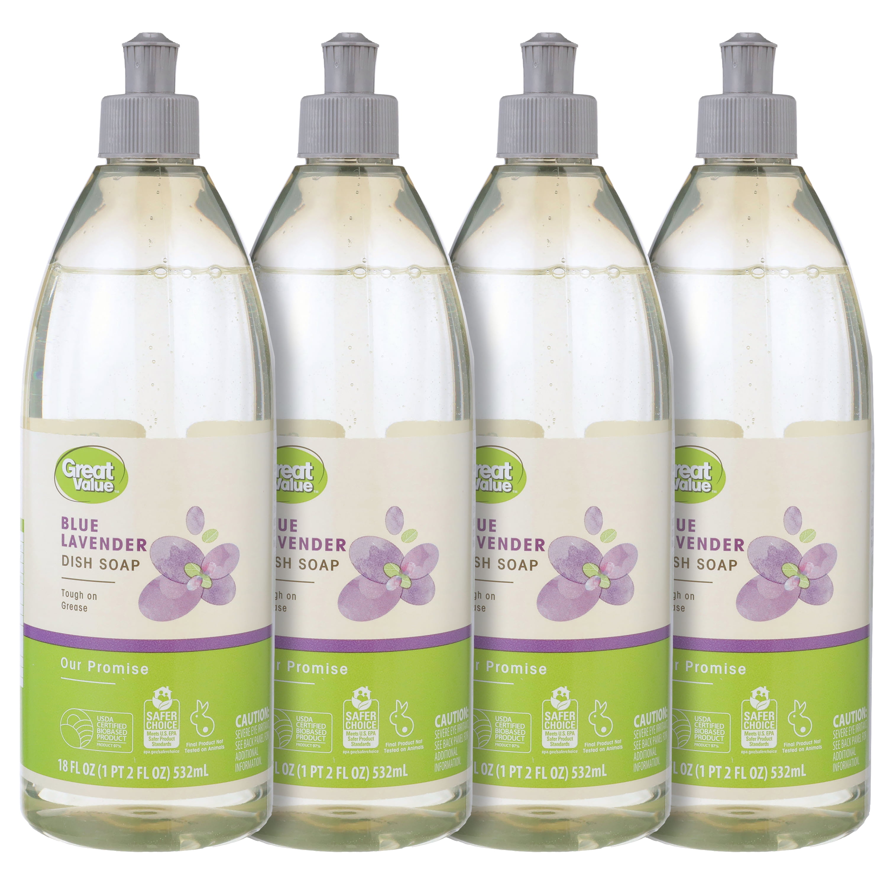 Great Value Liquid Dish Soap, Lavender Scent, 18 Fluid Ounce, 4 Count