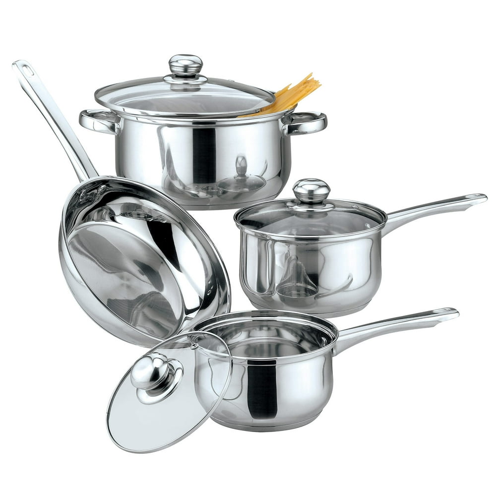 Gourmet Edge 7 Piece Stainless Steel Cookware Set With Glass Lids and Metal Handles Walmart