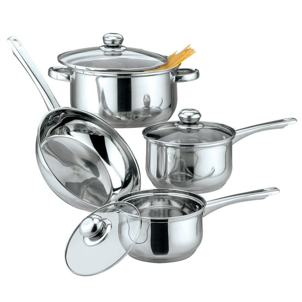Gourmet Edge 7 Piece Stainless Steel Cookware Set With Glass Lids and