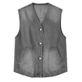 thumbnail image 4 of IUYRTFE Women's Relaxed Fit Denim Vest with Pockets – Button-Front V-Neck Sleeveless Casual Jacket for Spring Fall and Daily Layering, 4 of 9