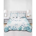 thumbnail image 2 of Quilts Queen Size Bedding Set, Watercolor Sea Coral Reversible Summer Quilt 3 Pieces, Summer Ocean Marine Starfish Blue Green Lightweight Bedspreads Coverlets with 2 Pillow Shams for All Seasons, 2 of 5