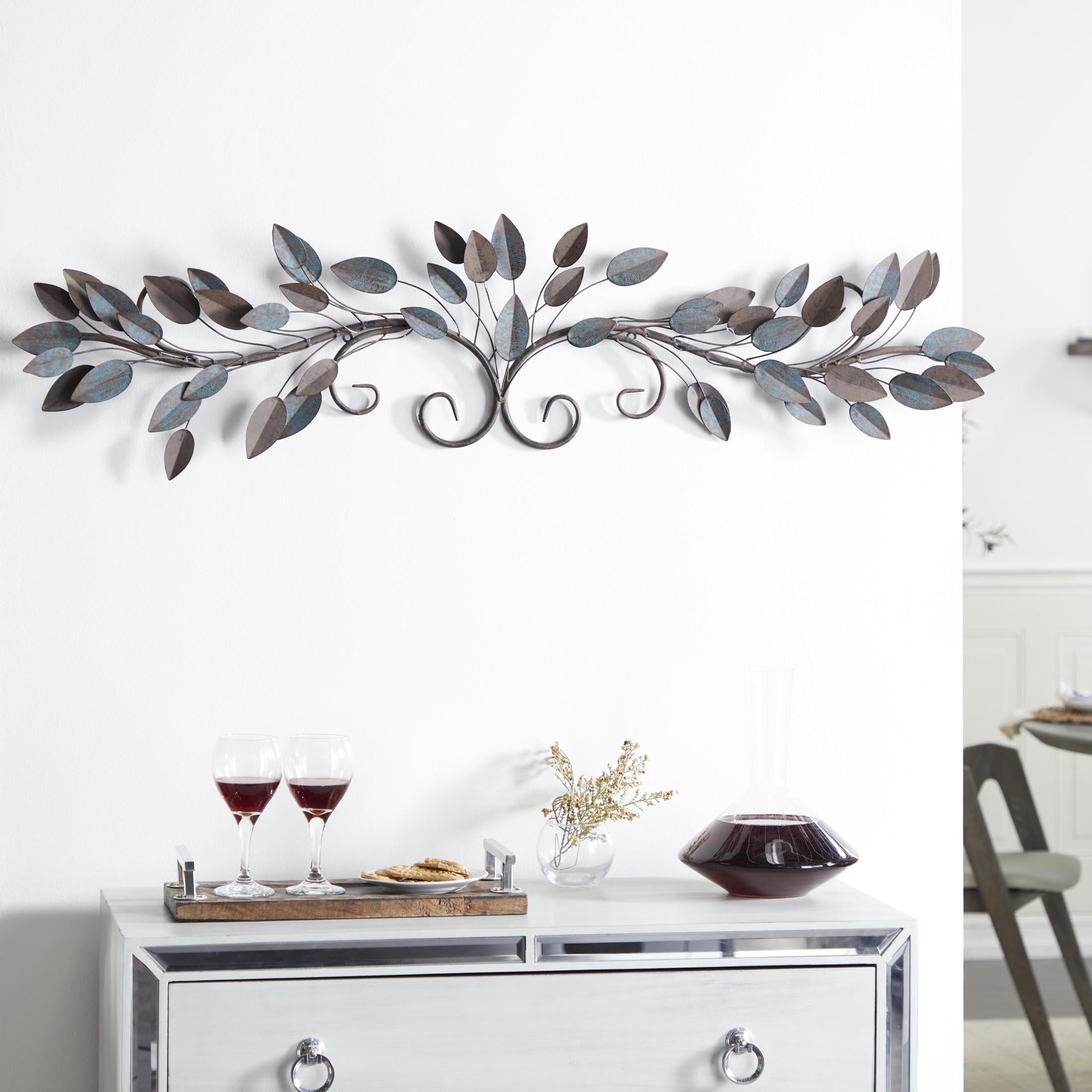 DecMode Blue Metal Scroll Leaf Wall Decor