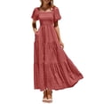 thumbnail image 1 of Vestido Maxi PRETTYGARDEN con Escote Cuadrado y Mangas Abullonadas Rosa Talla L, 1 of 8