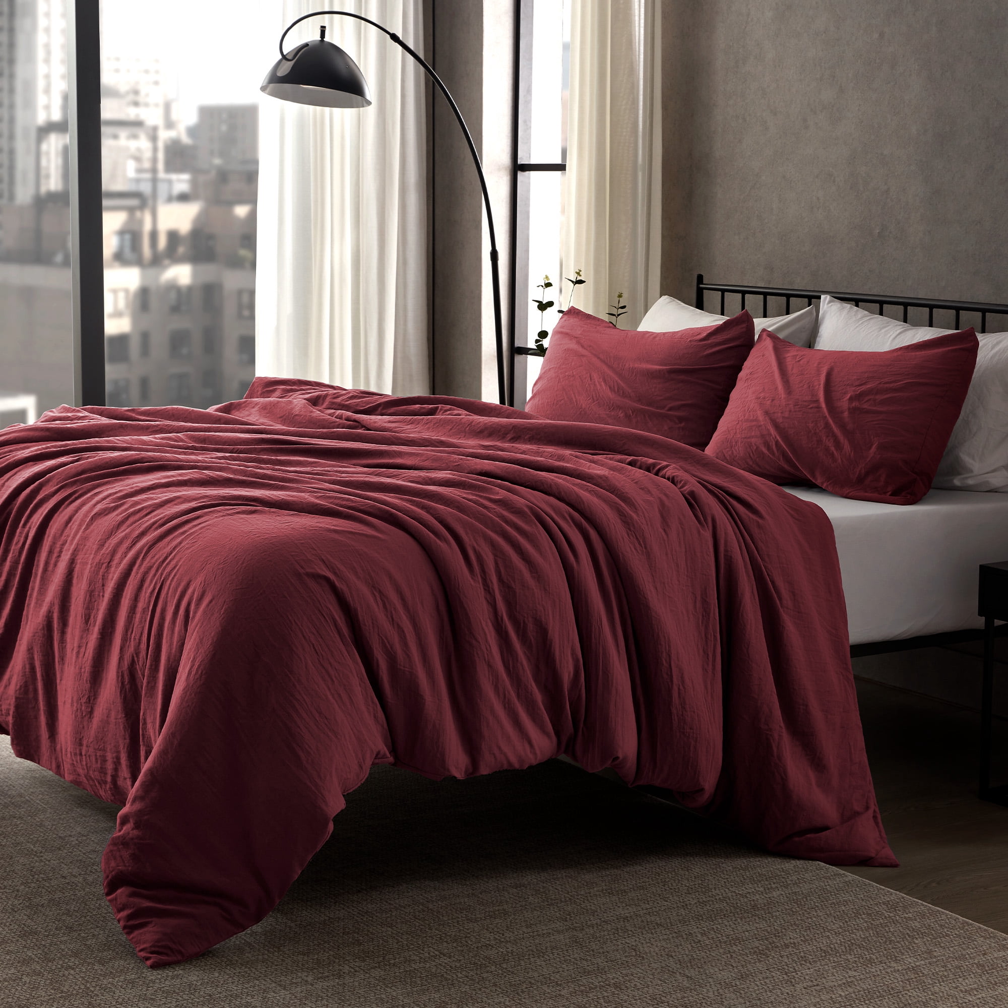 Sleep Zone Duvet Cover King Size, Stone Washed, Soft and Comfortable with Natural Wrinkles, Easy Care, Gift-Wrapped, Safe and Skin-Friendly(Burgundy, King)