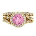 thumbnail image 2 of 2.32 ct Brilliant Round Cut Pink Zircon 18K Yellow Gold Halo Solitaire with Accents Engagement Bridal Wedding Ring Band Set size 10.25, 2 of 7
