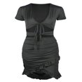 thumbnail image 1 of Women‘S V-Neck Short Sleeve Ruffle Hollow Bodycon Mini Club Dress, 1 of 6