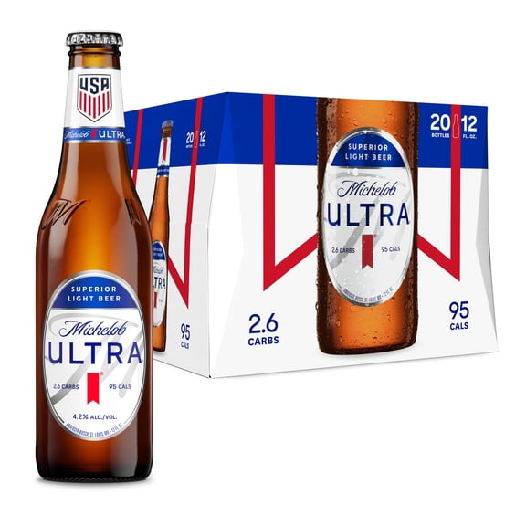 Michelob ULTRA Superior Light American Lager Beer, 20 Pack 12 fl oz Glass Bottles 4.2% ABV