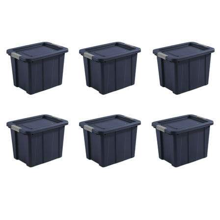 Sterilite 18 Gallon Latching Tuff1 Tote, Rugged Plastic Bin with Lid, Dark Blue, 6 Count