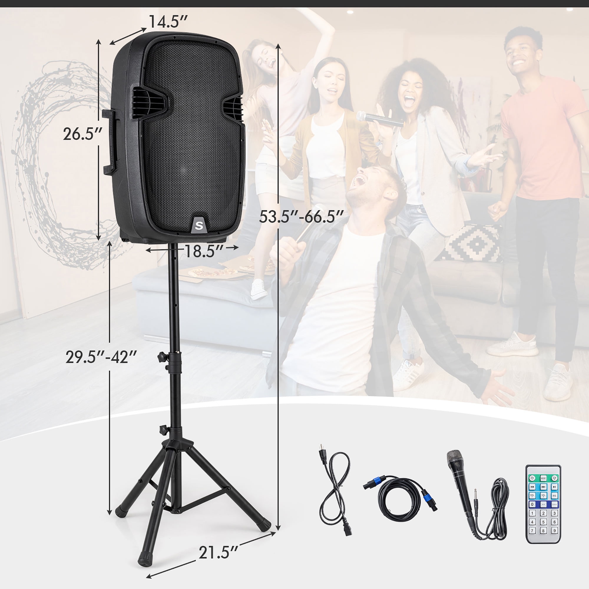 Gymax Professional DJ System  Portable Bluetooth 15 2Way 2000W Speakers with Stand & Controller  (图3)