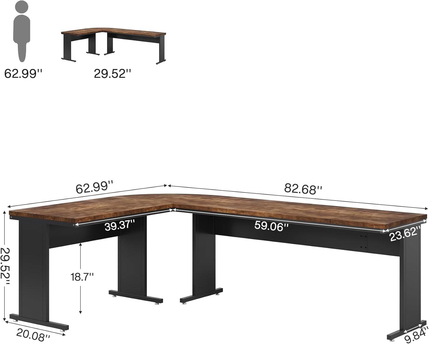 Tribesigns 83-In L-Shaped Executive Desk, Modern Reversible Office Computer Desk for Home Office (Brown)