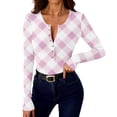 thumbnail image 4 of ZUKMRJPC Women's Long Sleeve Knit Shirts Fashion Vintage Plaid Slim Fit Pullover Tees Casual Trendy Button Down V Neck T Shirt, 4 of 8