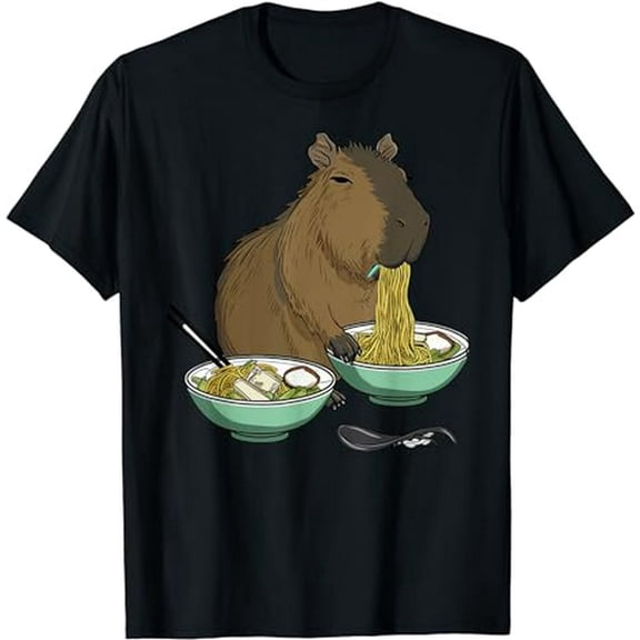 Cute Capybara Eating Noodle Soup Unisex Graphic Short Sleeve Tee Shirt